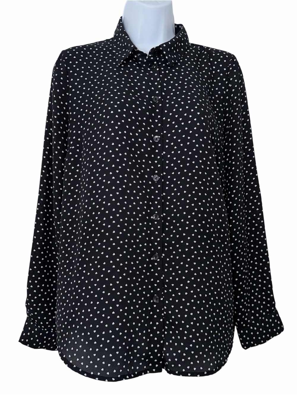 New Look Maternity Black & White Heart Print Button-Down Shirt - Size 8